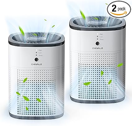 Air Purifiers for Bedroom, CHIVALZ Air Purifiers for Home, Quiet Air Cleaner with 24dB Sleep Mode, H13 HEPA Filter for Allergies, Pollen, Smoke, Pet Dander, Dust, White & Black (2 Pack)