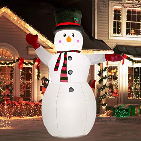 YIHONG 8 Ft Christmas Inflatables Greeting Snowman with Scarf and Top Hat Decorations - Blow up Party Decor for Indoor Outdoor Yard with LED Lights