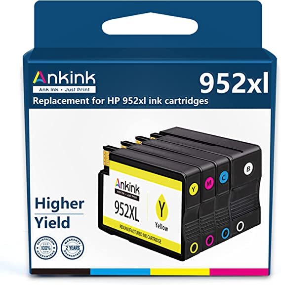 Ankink Remanufactured 952XL Ink Cartridges Combo Pack for HP 952 XL Black Color for OfficeJet Pro 8710 7740 8715 8210 8720 7720 8740 8730 8702 Printer (Black Cyan Magenta Yellow, 4-Pack)