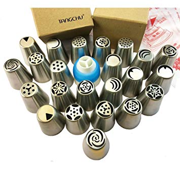 Russian Piping Tips - Cake Decorating Supplies - 29 Baking Supplies Set - 23 Icing Nozzles - 5 Disposable Pastry Bags & Coupler - Extra Large Decoration Kit - Best Kitchen Gift