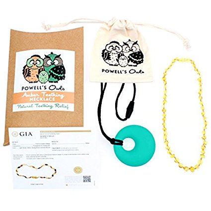 Baltic Amber Teething Necklace Gift Set + FREE Silicone Teething Pendant ($15 Value), Handcrafted, 100% USA Lab-Tested Authentic Amber - Teething Pain Relief (Unisex - Polished Honey - 12.5 Inches)