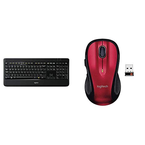 Logitech K800 Wireless Illuminated Keyboard — Backlit Keyboard, Fast-Charging, Dropout-Free 2.4GHz Connection & M510 Wireless Computer Mouse – with Back/Forward Buttons and Side-to-Side Scrolling,Red