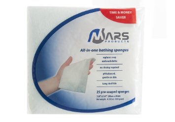 All in one No Rinse Washing / Bathing Bath or Shower Sponge / Wipes - Great For When a Shower or a Bath is Inconvenient or Unavailable - Pack of 25 Cloths - Made By Latherz