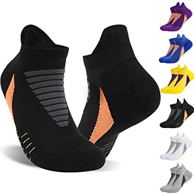 6 Pairs Men's Performance Ankle Running Socks Athletic Low Cut Cushioned Socks with Heel Tab
