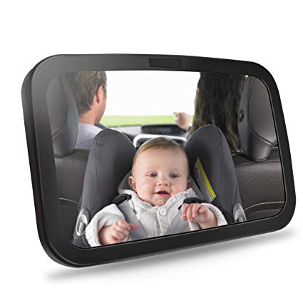 Bigear Baby Backseat Mirror for Car - Safely Monitor Infant Child in Rear Facing Car Seat - Wide View Shatterproof Adjustable Acrylic 360°for Backseat - Best Newborn Car Seat Accessories