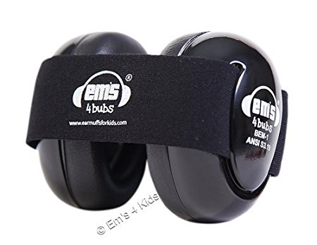 Em's 4 Bubs Hearing Protection Baby Earmuffs (Black with Black Headband)
