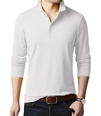 Aiyino Men's Dry Fit Long Sleeve Polo Golf Shirt Cotton T Shirts