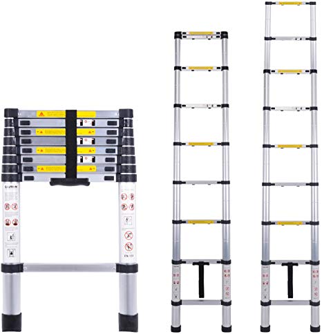 Telescopic Ladder Multi-Purpose Aluminium Telescoping Ladder Extension Extend Portable Ladder Foldable Ladder EN131 and CE Standards (2.6M / 8.5Ft)