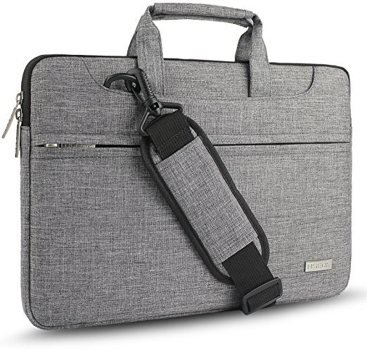 HSEOK Laptop Shoulder Bag / Briefcase, Polyester Carry Case Bag for 12.9 iPad Pro / 13.3 Inch Notebook Computer / MacBook Air & Pro with Back Belt for trolly case, Gray