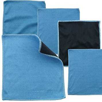 Microfiber Cleaning Cloths - 5 Pieces Pack of Double-sided Cleaning Cloths (6.6 inch x 6.2 inch) - Microfiber and Suede Cloth for Cleaning Cell Phones, LCD TV and Laptop Screens, Camera Lenses, Tablets, Silverware, Glasses, Watches and Other Delicate Surfaces (Black Side: Microfiber & Blue Side: Suede)
