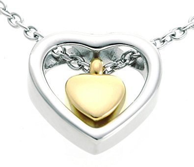 Double Heart Golden Cremation Urn Jewelry Necklace Pendant Funnel Fill Kit, Keepsake Memorial Ashes