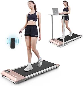 DeerRun Walking Pad Treadmill Under Desk, 2 in 1 Walking Pad Portable Treadmill for Home/Office, 265LBS Capacity, LED Display & App Fitness Tracking, Remote Control, Easy to Move & Store