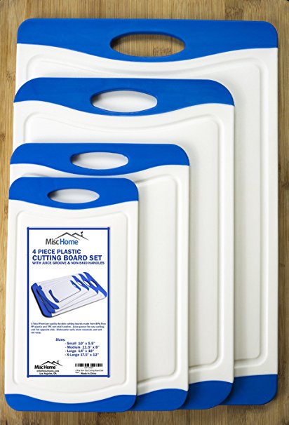 [X-Large Set] 4 Pcs Premium White Plastic Cutting Board Set BPA-Free PP with Juice Groove and Rubber Non-Skid Edges Thick Cutting Board Set Includes S, M, L, and XL Sizes