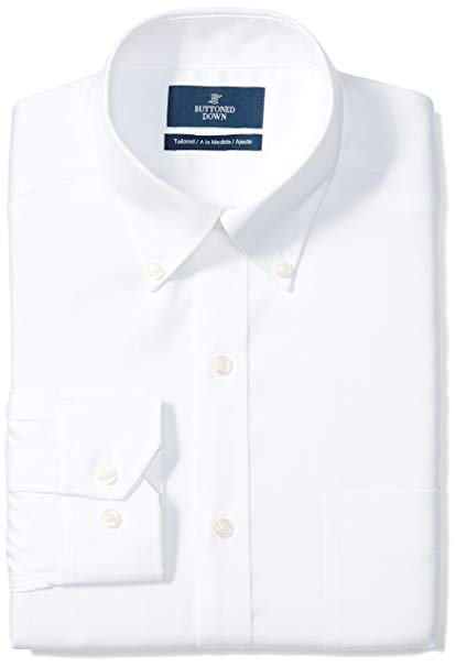 Amazon Brand - BUTTONED DOWN Men's Tailored Fit Button-Collar Solid Pinpoint Dress Shirt, Supima Cotton Non-Iron