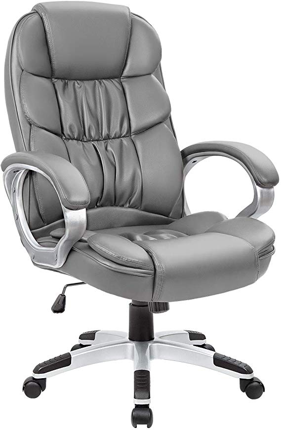 Homall Office Chair High Back Computer Chair Ergonomic Desk Chair, PU Leather Adjustable Height Modern Executive Swivel Task Chair with Padded Armrests and Lumbar Support (Gray)