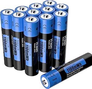 Hixon 1.5V Rechargeable Lithium AAA Batteries, 12x1100mWh High-Capacity Long-Lasting Triple AAA Li-ion Battery,Fast Charge,Up to 1600 Cycles(12AAA Only)