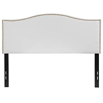 Flash Furniture Lexington Upholstered Full Size Headboard with Decorative Nail Trim in White Fabric