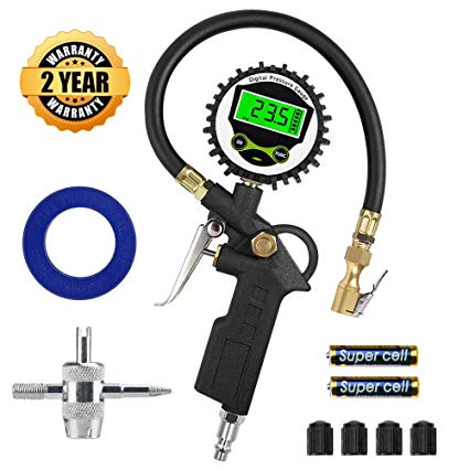 Digital Tire Inflator with Pressure Gauge, innislink 255 PSI Air Chuck and Compressor Accessories with Rubber Hose and Quick Connect Coupler for Auto, Truck, Bike, Moto, 0.1 Display Resolution - Black
