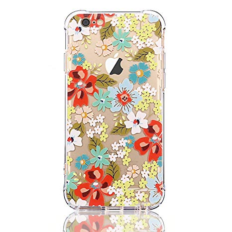 LUOLNH Slim Shockproof Clear Floral Pattern Soft Flexible TPU Back Cover Case Compatible with iPhone 6 Plus/iPhone 6S Plus [5.5 inch] -Red Flower