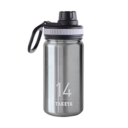 Takeya Originals Insulated Stainless Steel Water Bottle, 14 oz, Steel