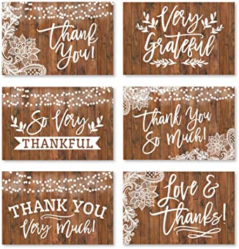 24 Rustic Wood Thank You Cards With Envelopes, Great Note For Adult Funeral Sympathy or Gift Gratitude Supplies For Grad, Birthday, Baby or Country Western Bridal Wedding Shower For Boy or Girl Kid
