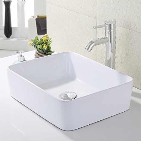 KES Bathroom Rectangular Porcelain Vessel Sink Above Counter White Countertop Bowl Sink for Lavatory Vanity Cabinet Contemporary Style, BVS110