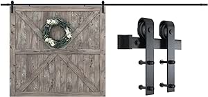 SMARTSTANDARD 16FT Sliding Barn Door Hardware Kit, Heavy Duty Track -Smoothly and Quietly-includes Detailed Installation Instruction Fit 96" Wide Door Panel (J Shape Hanger) Black