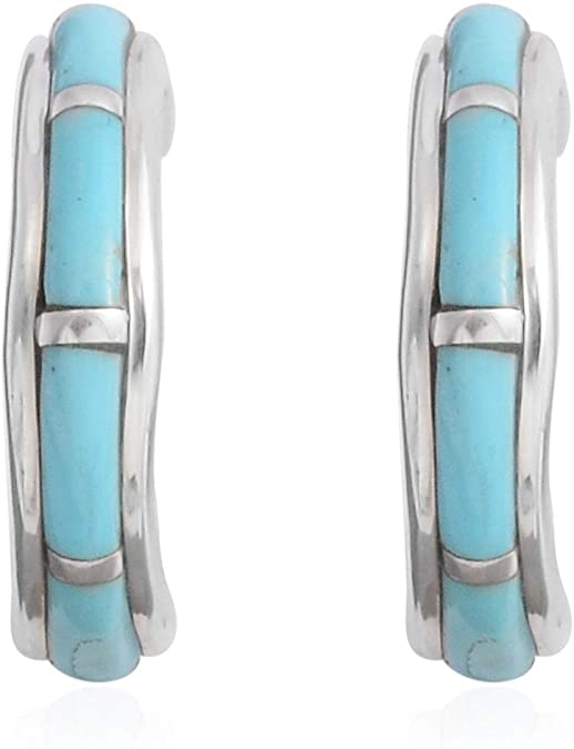 925 Sterling Silver Fancy Turquoise Hoops, Hoop Fashion Earrings For Women Jewelry Gift (Blue/Multi color)