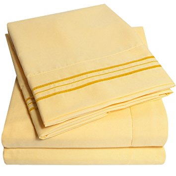 1500 Supreme Collection Bed Sheets Set - PREMIUM PEACH SKIN SOFT LUXURY 4 PIECE BED SHEET SET, SINCE 2012 - Deep Pocket Wrinkle Free Hypoallergenic Bedding - Over 40  Colors - Full, Yellow