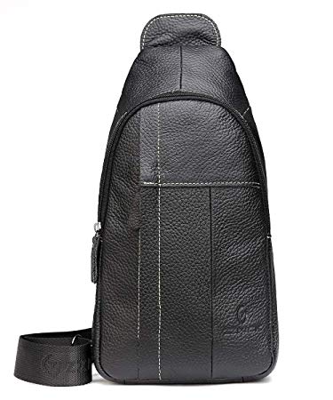 Genuine Leather Sling Bag For Men Women Sling Backpack with Charging Port Crossbody Backpack For Travel - Black