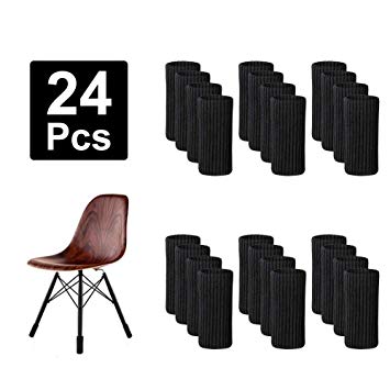 Chair Socks, Chair Leg Floor Protectors Knitted High Elastic to Fit Furniture Legs Thickened Floor Protectors to Prevent Scratch Noise Skidding (24 Pcs, Black)