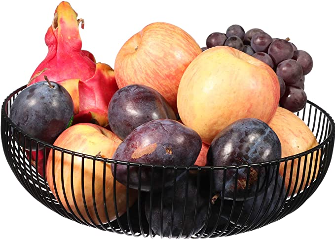 Metal Wire Fruit Basket,Large Round Decorate Baskets for Bread,Fruit,Snacks,Candy,Suitable for Kitchen and Living Room Countertops,Black By Cq acrylic