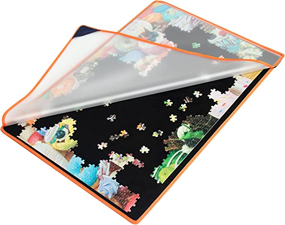 Becko US Jigsaw Puzzle Board Portable Puzzle Mat with Puzzle Dustproof Cover for Puzzle Storage Puzzle Saver, Non-Slip Surface, Up to 1000 Pieces (Black)