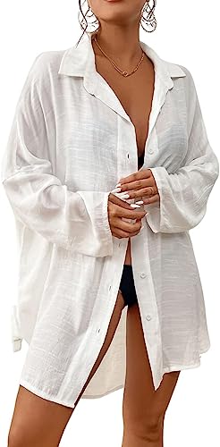 Bsubseach Women 2023 Swimsuit Cover Up Button Down Beach Shirt Blouse Tops