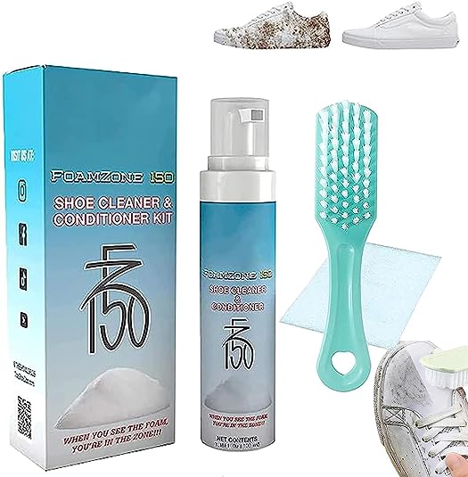 JICOOT Foamzone150 Cleaner Kit | Suitable for Sneaker, Nubuck, Canvas, Knit, Trainers, Multi-Material & Suede | FZ150 Shoe care kit-Cleaning Solution, Brushes & Microfiber Towel | Shoe Cleaner