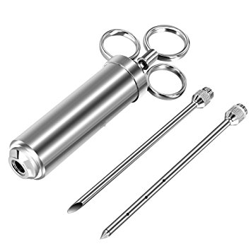 Pococina PO-SI011 304 Stainless Steel Barbecue Marinade Brine Seasoning Injector for Pork Beef Chicken Meat and Turkey for Thanksgiving Day and Christmas Day with 2 Needles (2 OZ, Sliver)