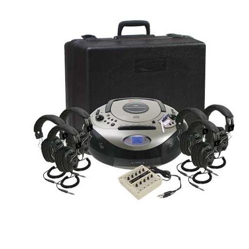 Califone 1886PLC 4-Person Spirit SD Stereo Listening Center, Includes 1886 Boombox Multimedia Player, Carry/Storage Case, One 10 position jackbox and Four 3068AV Headphones