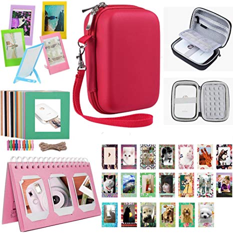 Katia Sprocket Portable Photo Printer Accessories Kit for HP X7N07A, Polaroid Zip Mobile Printer/Print Social Media Photos on 2x3 Sticky with Hard Shell Case, Calendar Album, Frames - Red