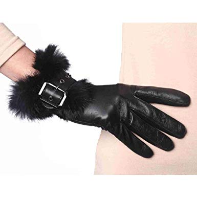YISEVEN Women's Touchscreen Lambskin Leather Gloves Rabbit Fur Cuff
