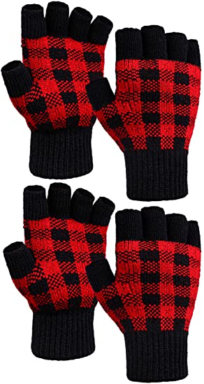 Cooraby 2 Pairs Thickened Warm Half Finger Gloves Winter Knitted Fingerless Gloves for Men and Women