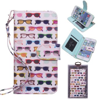 iPhone 6 6s Wallet Case True Color HD Printed Hipster Colorful Sunglasses Wristlet Purse Clutch with Removable Wrist Strap Card Slots and ID Window Magnetic Closure Media Stand True HD Collection