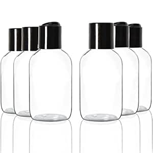 Youngever 12 Pack 4 Ounce Empty Squeeze Containers with Disc Cap, Plastic Bottles with Disc Top Flip Cap, Refillable Cosmetic Bottles, Squeeze Containers (Black Cap)