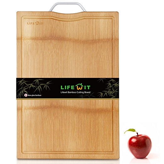 Lifewit Glue-Free Bamboo Cutting Board, Moso Bamboo Natural Organic Serving Tray, Non-Slip Chopping Board with Drip Juice Groove, Extra Large, 18" x 13" x 0.9"