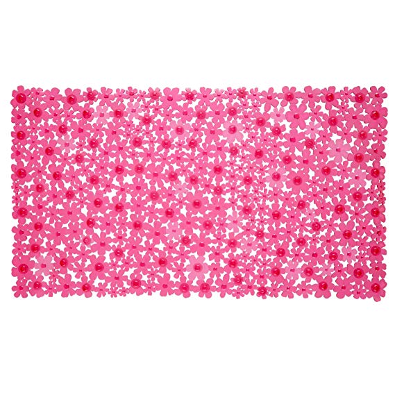 SlipX Solutions Pink Field of Flowers Bath Mat Provides Reliable Slip-Resistance (17" x 30", Pretty Floral Design, 100  Suction Cups)