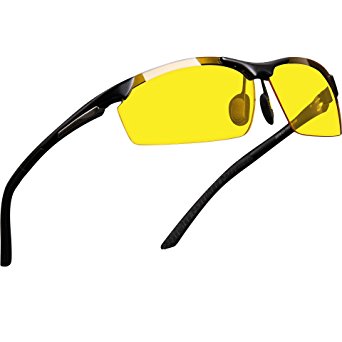 Mens Womens Night Vision Driving Polarized Sports Design Anti Glare Glasses with Yellow Lens for Outdoor Activities Sunglasses