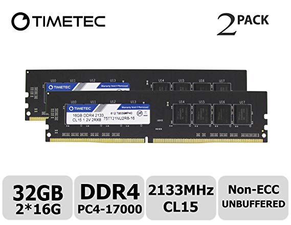 Timetec Hynix IC 32GB KIT(2x16GB) DDR4 2133MHz PC4-17000 Non ECC Unbuffered 1.2V CL15 2Rx8 Dual Rank 288 Pin UDIMM Desktop PC Computer Memory Ram Module Upgrade (32GB KIT (2x16GB))