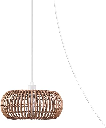 Fitz 1-Light Plug-in or Hardwire Pendant Lighting, Rattan Shade, White Socket