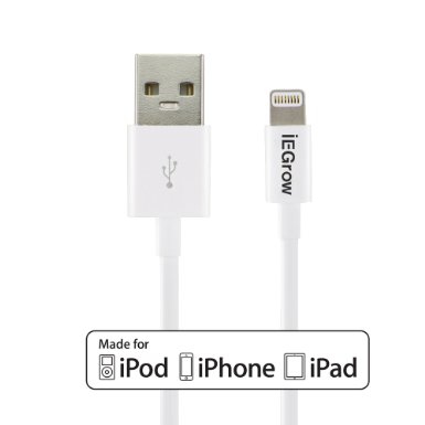 iEGrow Apple MFi Certified Lightning to USB Cable with Ultra Compact Connector Head Charging/Sync for iPhone 6 / 6Plus / iPad Air / iPad Mini or Other Lightning Port Device 3.3 Feet (White)