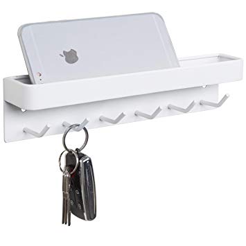 MyGift 6-Hook Wall Mounted White Metal Key Holder with Top Shelf
