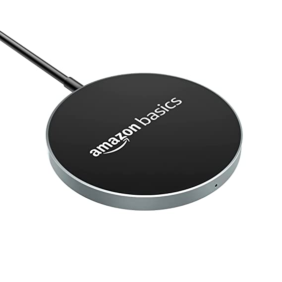 Amazon Basics Magnetic Wireless Charger | 15W Fast Charging Circular Pad | Compatible with iPhone 13/13 Pro/13 Mini/13 ProMax/12/11, Samsung Galaxy S21/S20/Note 10/Edge Note 20Ultra/S10, AirPods Pro